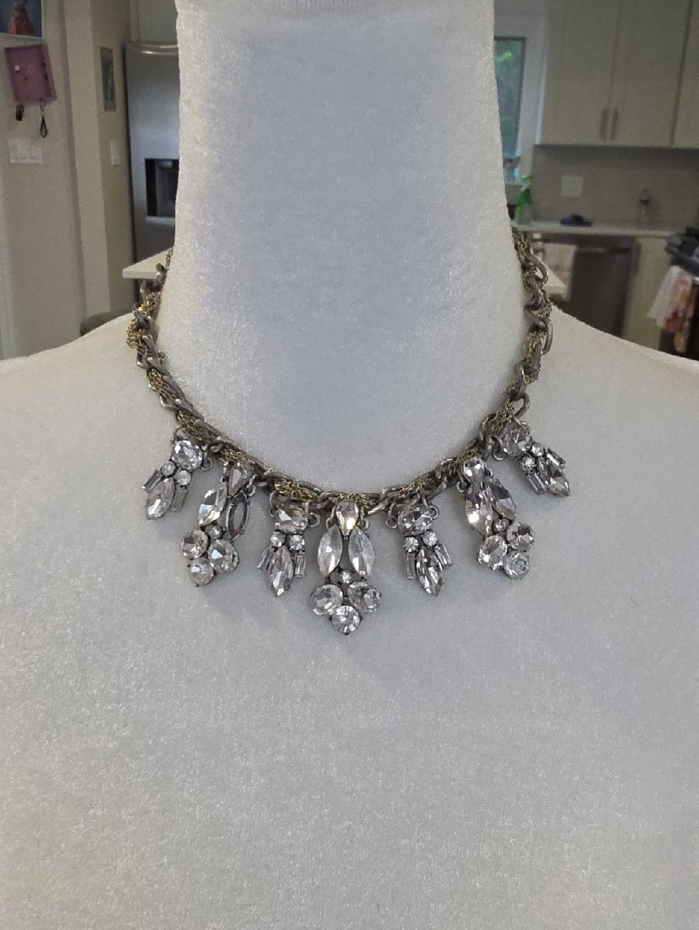 Crystal Drop Statement Necklace - Silver Tone
